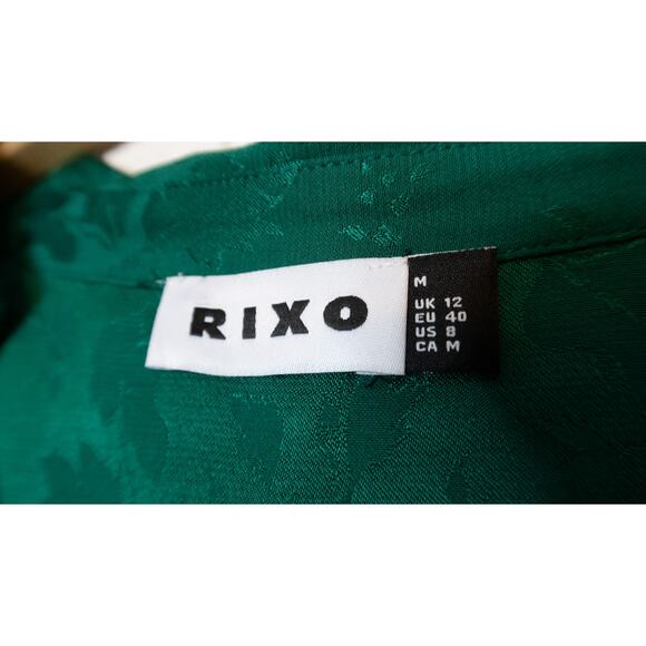 RIXO LONDON Indy Green Floral Satin Jacquard Long Sleeve Mini Dress US MEDIUM - Picture 10 of 14